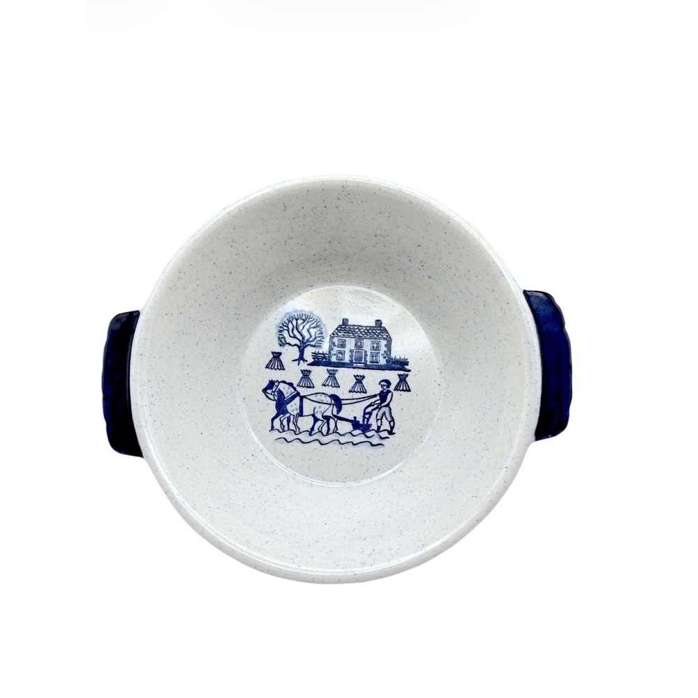 Metlox Poppytrail Homestead Provincial Basketweave Bowl Blue Handled Serving USA